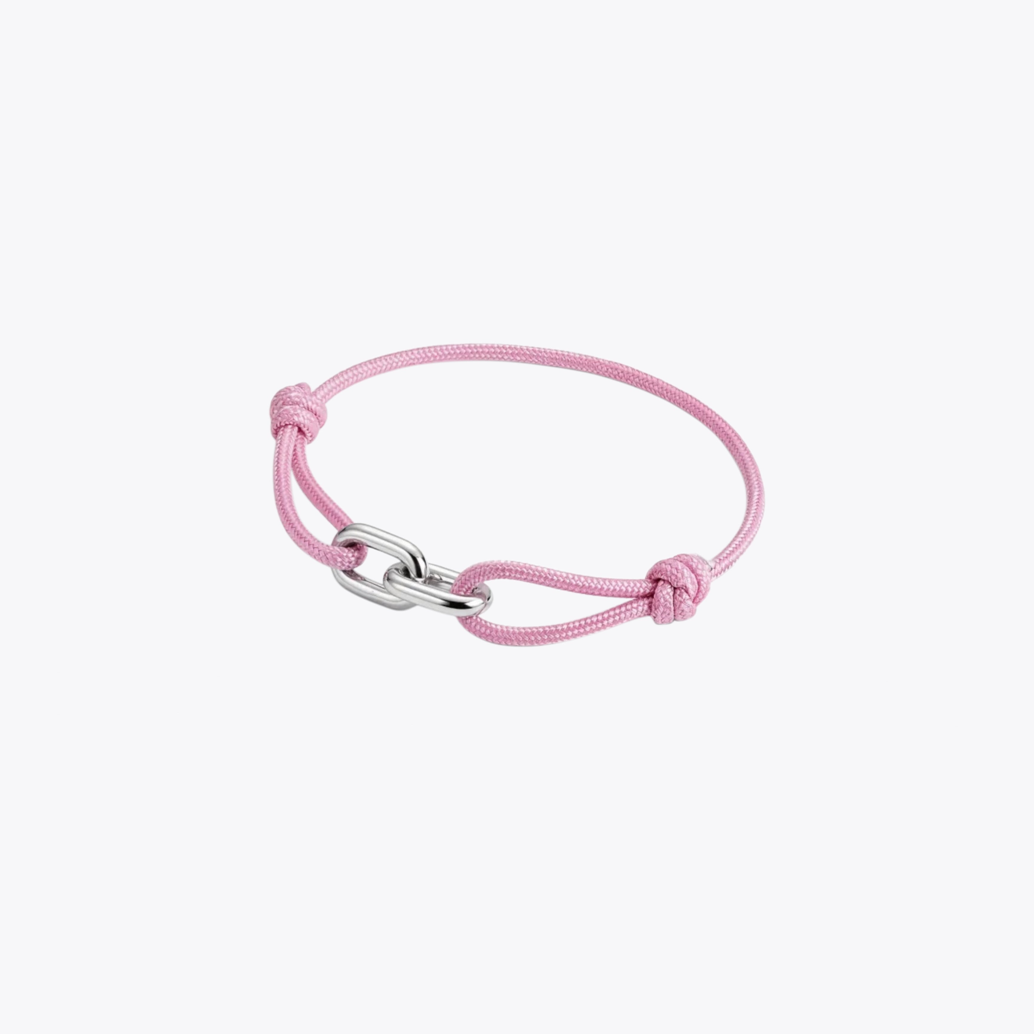 Pink bracelet with a silver clasp on a white background
